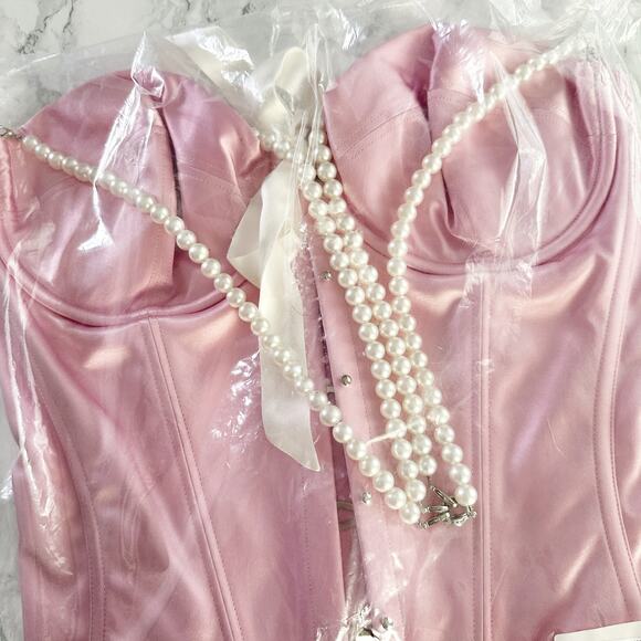 Scarlett Gasque Italian Pearl Basque Corset Size 34D/DD Pink 100% Silk brand new - Picture 4 of 8